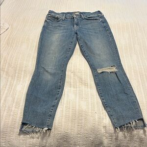 MOTHER Light Blue Distressed Ankle Jeans